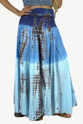 61 SKT Women’s Tie-dye Bohemian High Waist Maxi Skirt Lined Navy Brown