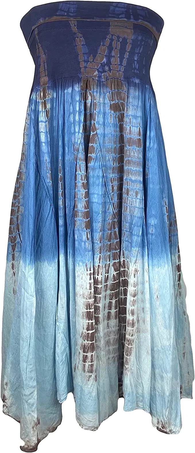 61 SKT Women’s Tie-dye Bohemian High Waist Maxi Skirt Lined Navy Brown