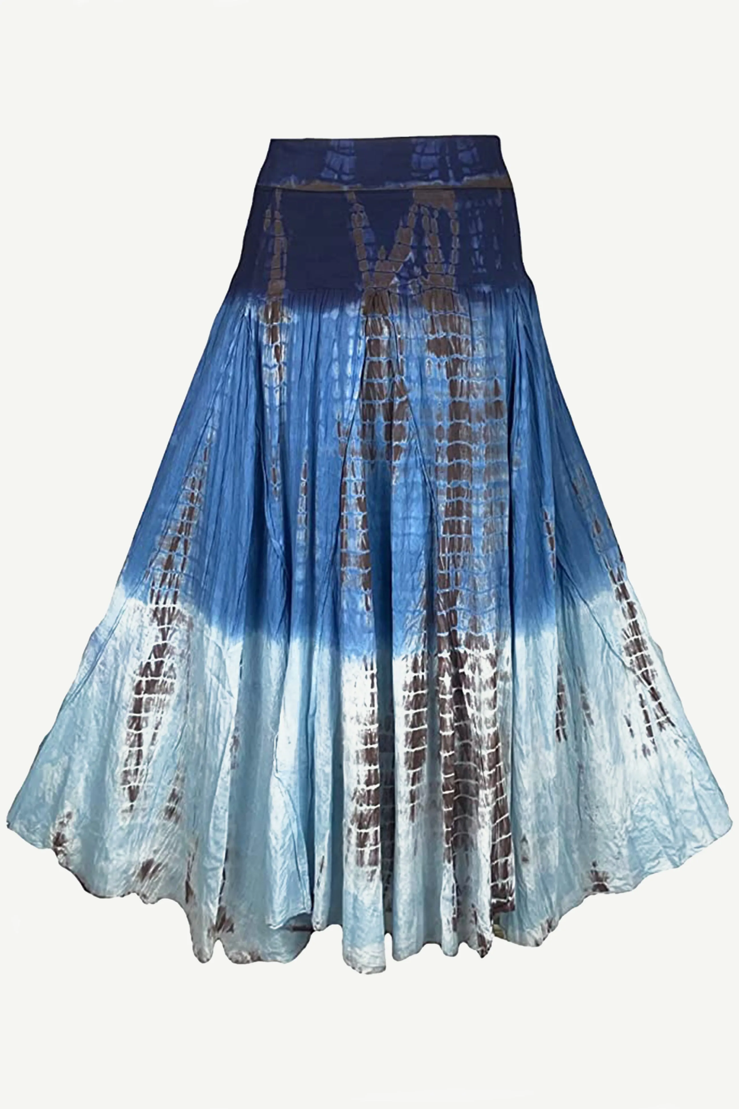 61 SKT Women’s Tie-dye Bohemian High Waist Maxi Skirt Lined Navy Brown