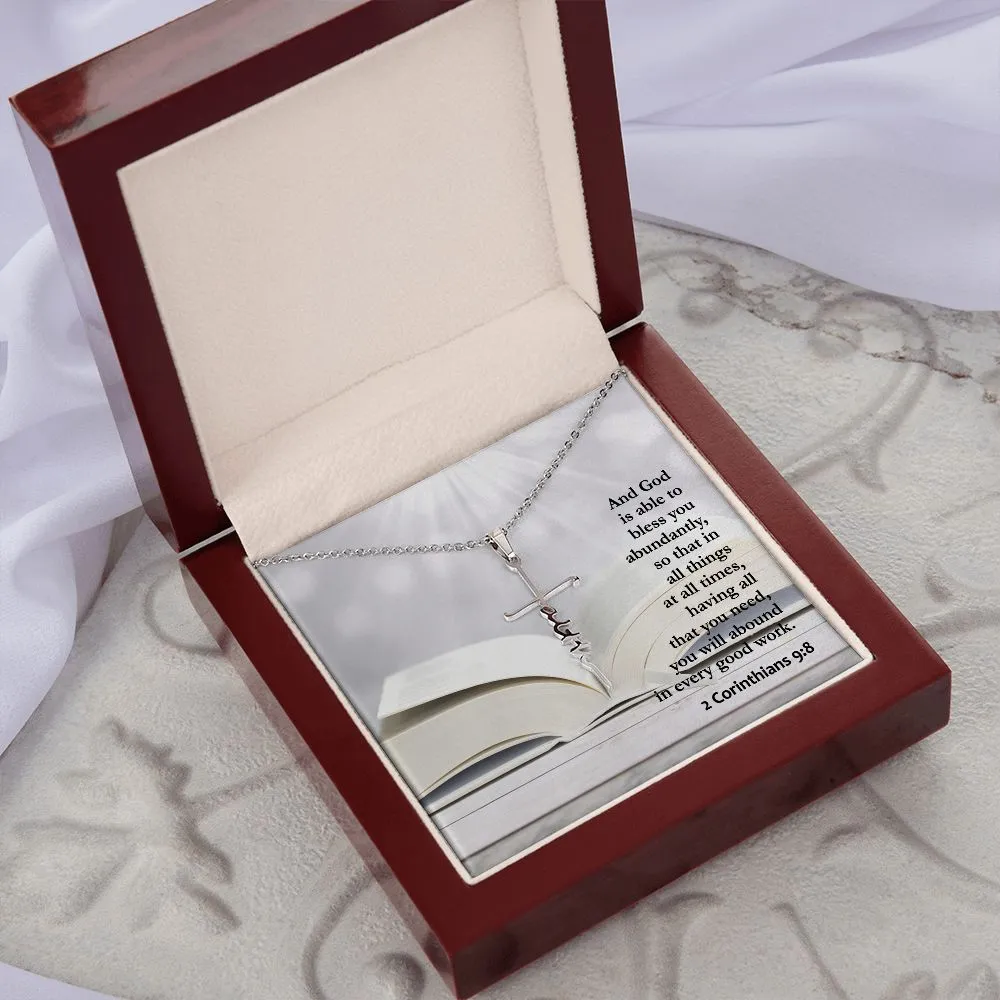 And God Is Able To Bless You Abundantly - Faith Cross Necklace with Message Card - Gift for Her - Gift for Him