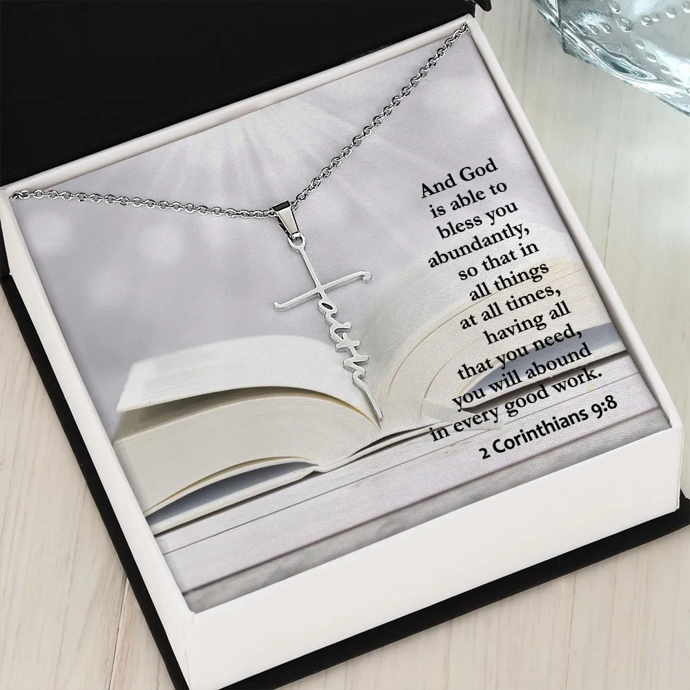 And God Is Able To Bless You Abundantly - Faith Cross Necklace with Message Card - Gift for Her - Gift for Him