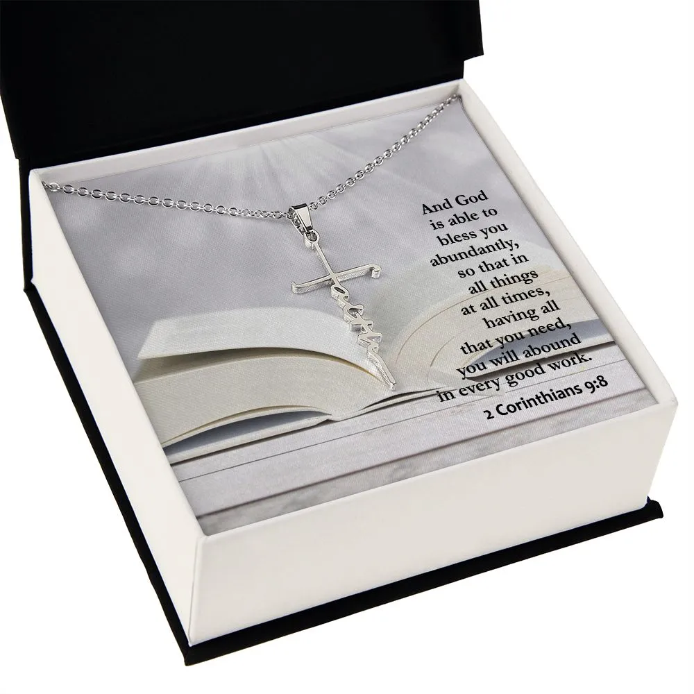 And God Is Able To Bless You Abundantly - Faith Cross Necklace with Message Card - Gift for Her - Gift for Him