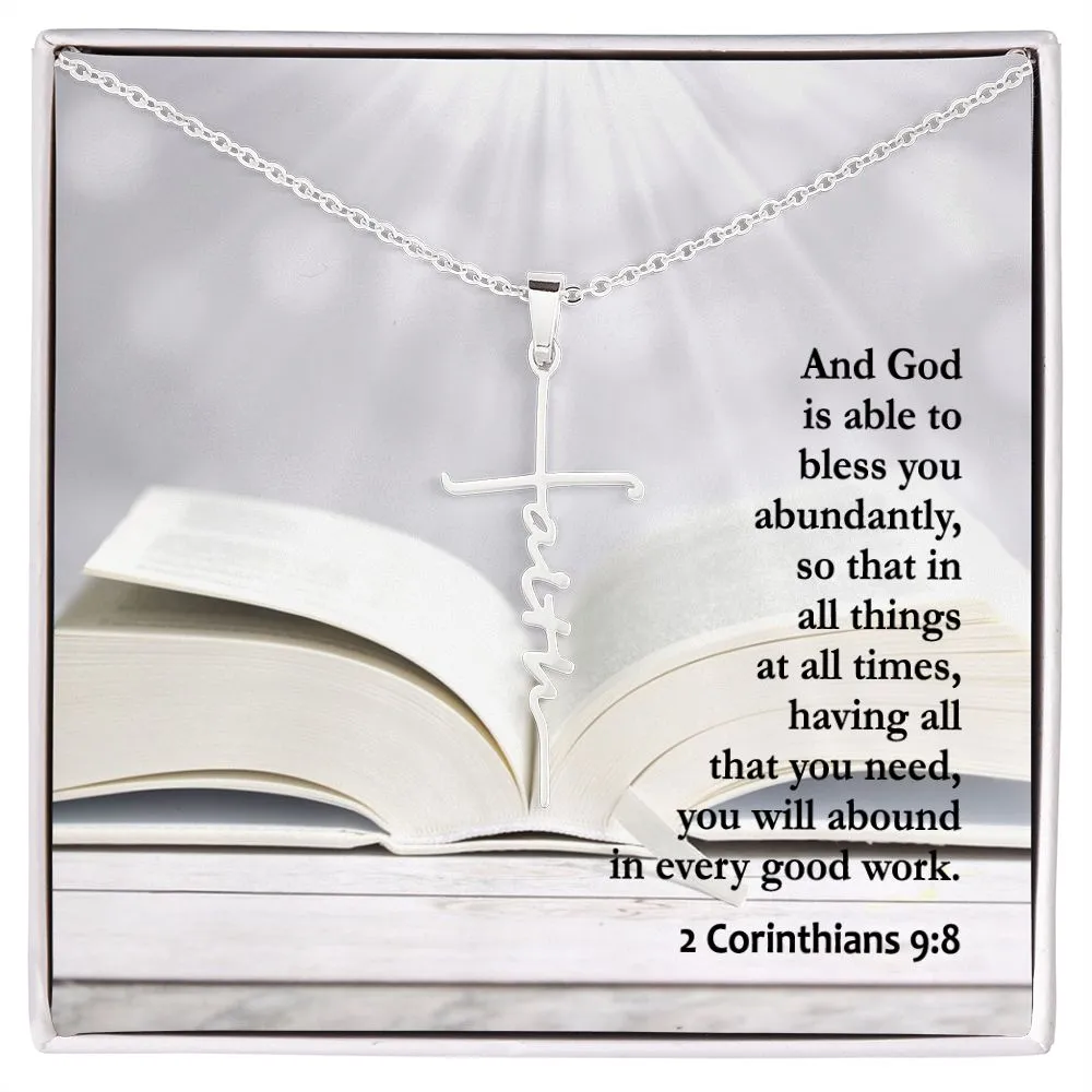 And God Is Able To Bless You Abundantly - Faith Cross Necklace with Message Card - Gift for Her - Gift for Him