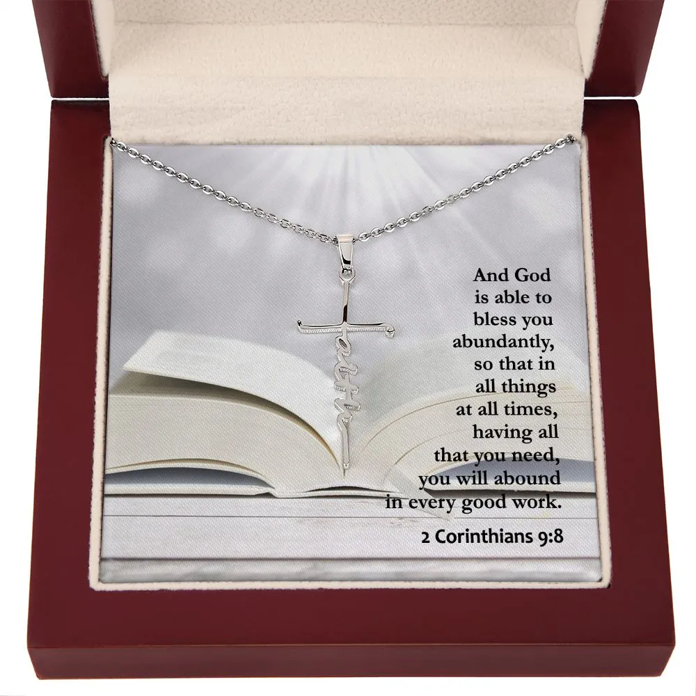 And God Is Able To Bless You Abundantly - Faith Cross Necklace with Message Card - Gift for Her - Gift for Him