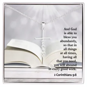 And God Is Able To Bless You Abundantly - Faith Cross Necklace with Message Card - Gift for Her - Gift for Him