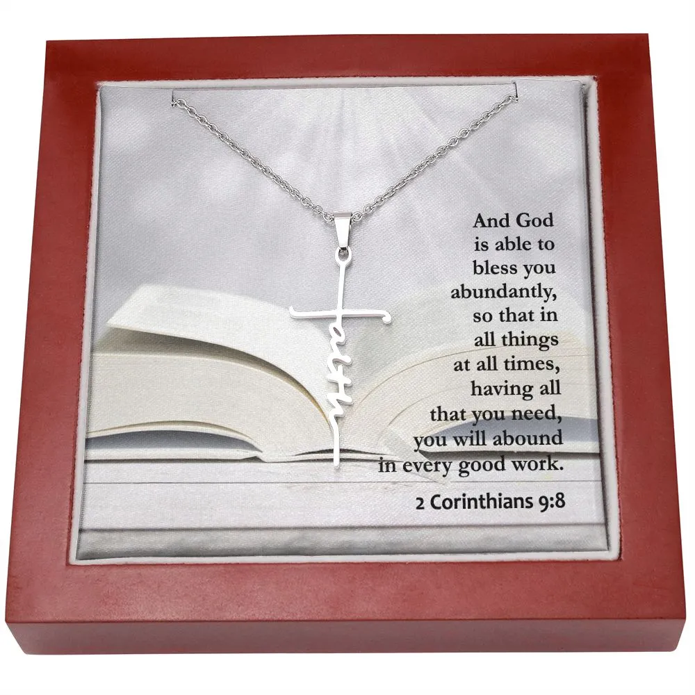 And God Is Able To Bless You Abundantly - Faith Cross Necklace with Message Card - Gift for Her - Gift for Him