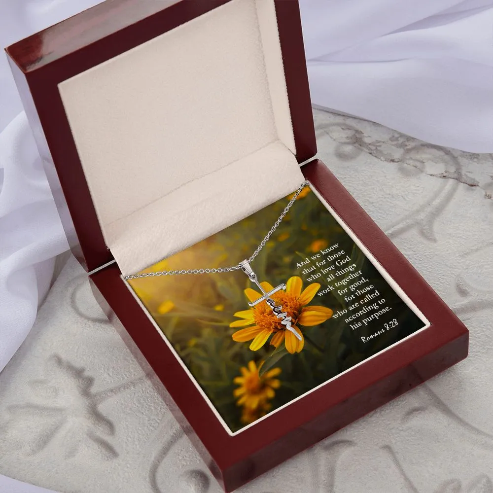 And We Know That For Those Who Love God All Things Work Together For Good - Faith Cross Necklace with Message Card - Gift for Her - Gift for Him