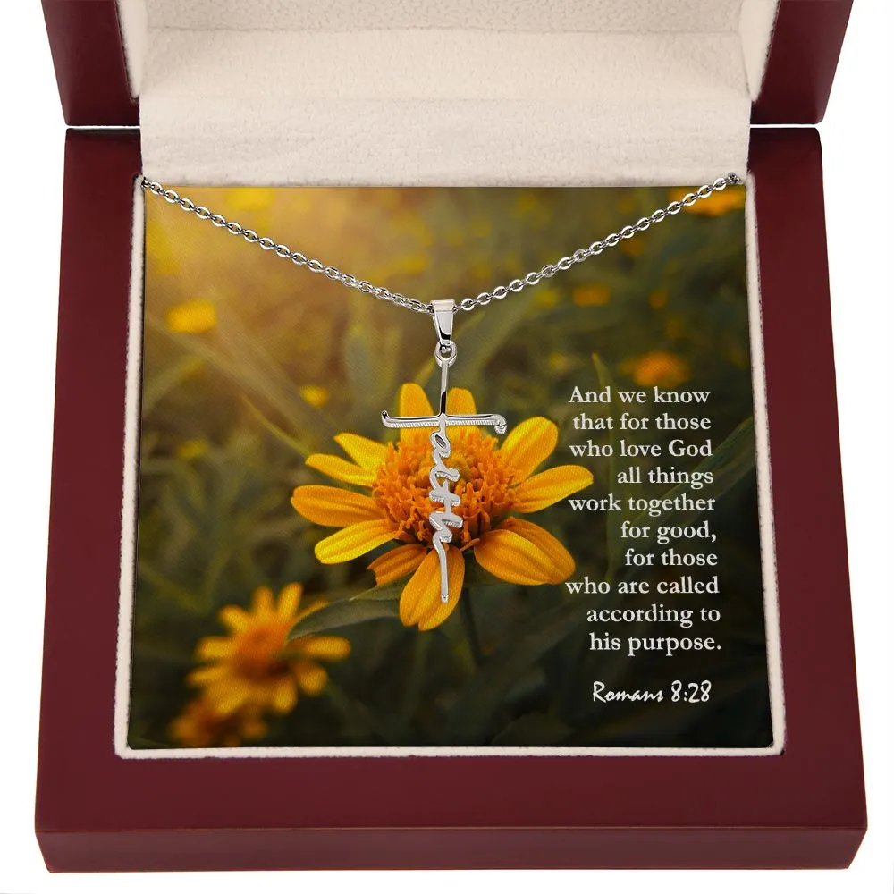 And We Know That For Those Who Love God All Things Work Together For Good - Faith Cross Necklace with Message Card - Gift for Her - Gift for Him