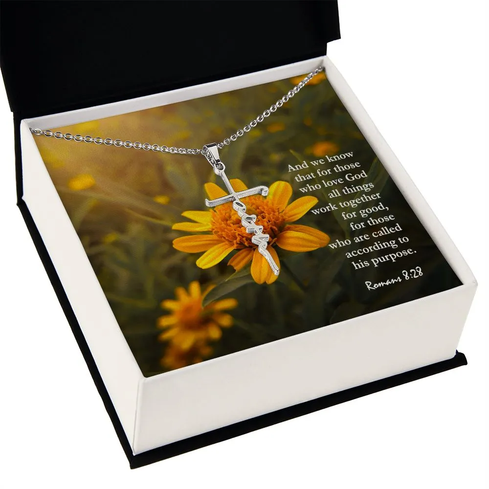 And We Know That For Those Who Love God All Things Work Together For Good - Faith Cross Necklace with Message Card - Gift for Her - Gift for Him