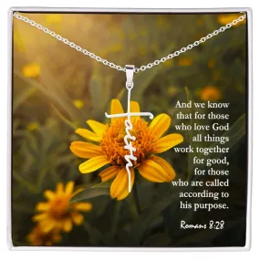 And We Know That For Those Who Love God All Things Work Together For Good - Faith Cross Necklace with Message Card - Gift for Her - Gift for Him