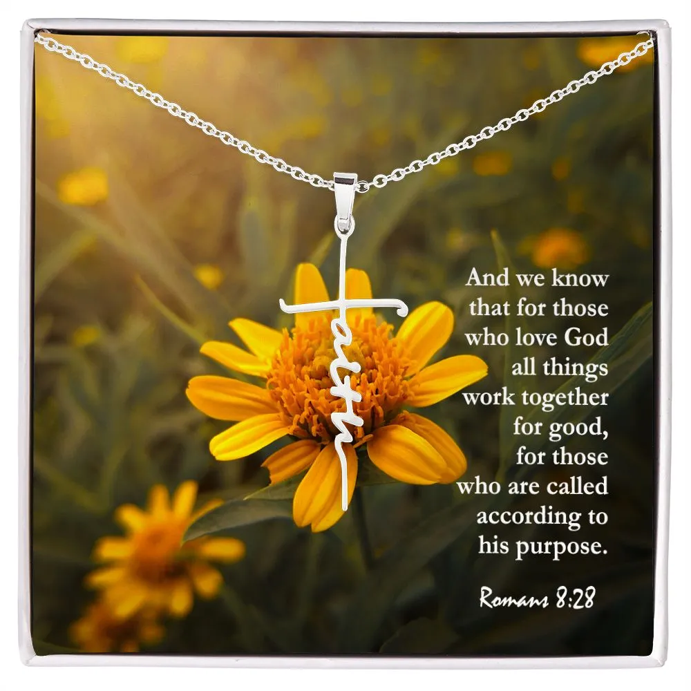 And We Know That For Those Who Love God All Things Work Together For Good - Faith Cross Necklace with Message Card - Gift for Her - Gift for Him