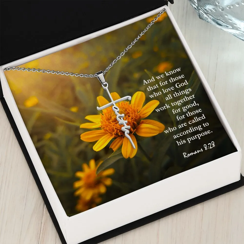 And We Know That For Those Who Love God All Things Work Together For Good - Faith Cross Necklace with Message Card - Gift for Her - Gift for Him
