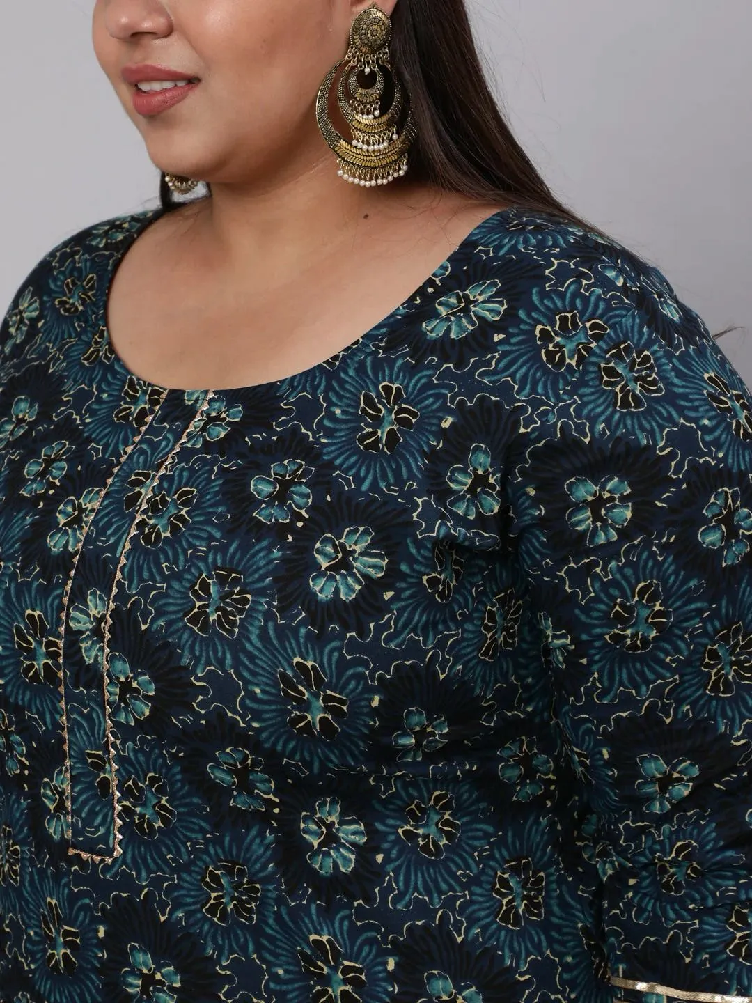 Beautiful Designer Plus Size Jaipuri Kurta Palazzo Dupatta Set