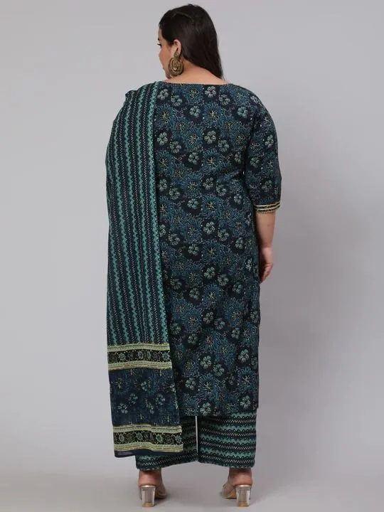 Beautiful Designer Plus Size Jaipuri Kurta Palazzo Dupatta Set