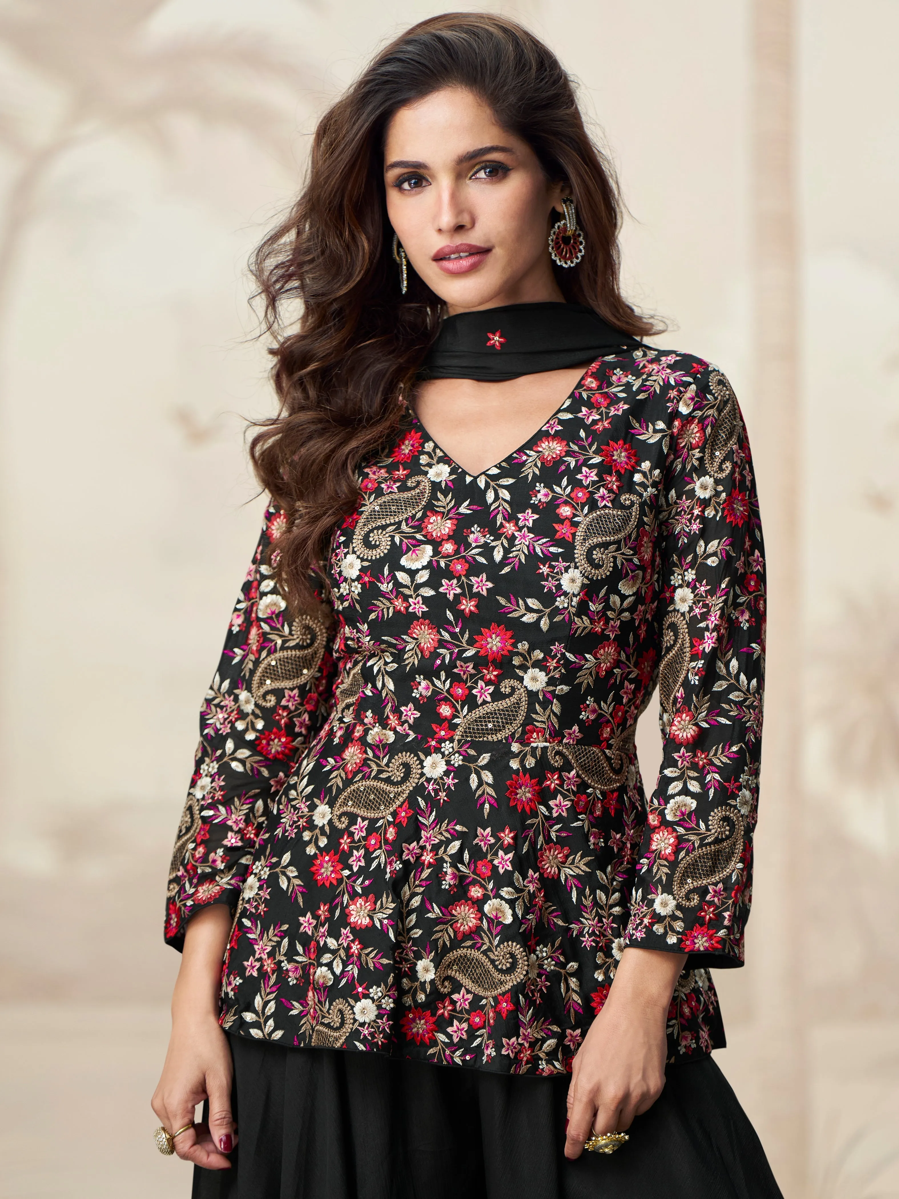 Black Embroidered Palazzo Suit for Women