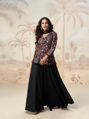 Black Embroidered Palazzo Suit for Women