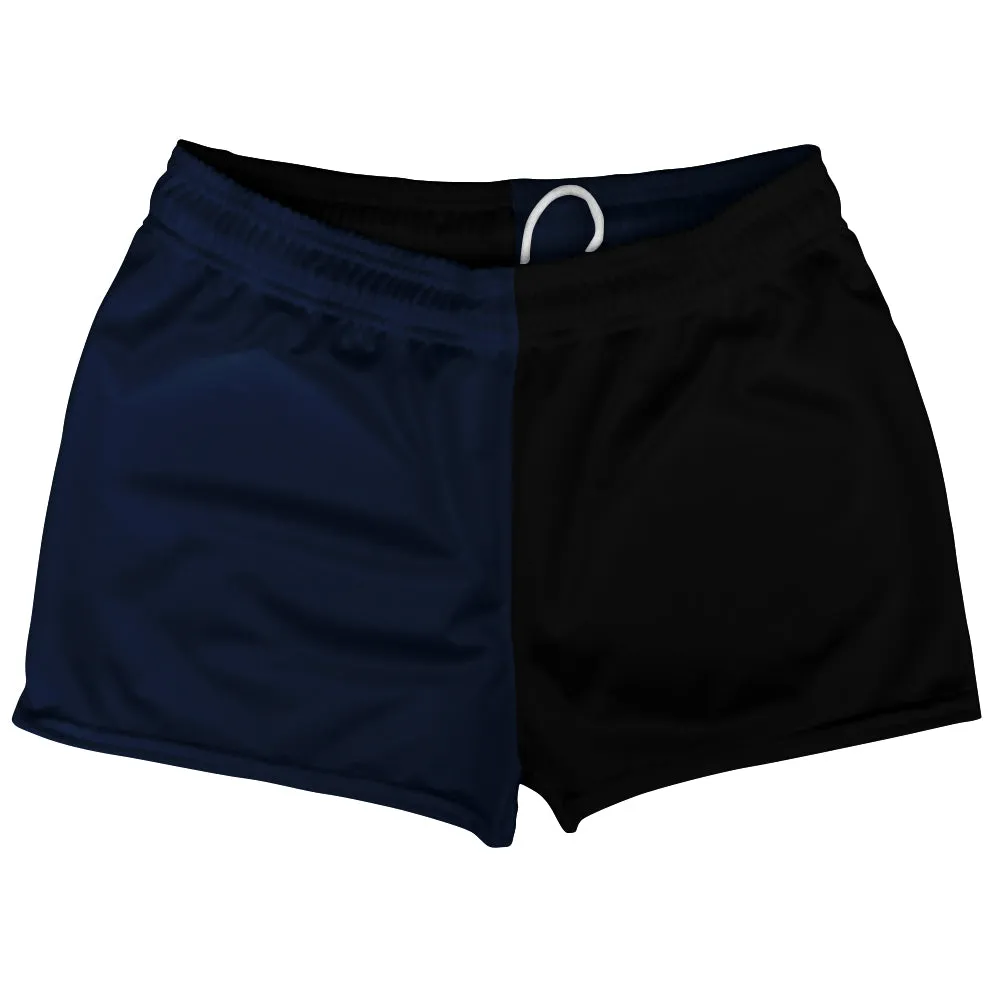 Blue Navy And Black Quad Color Shorty Short Gym Shorts 2.5" Inseam Made In USA