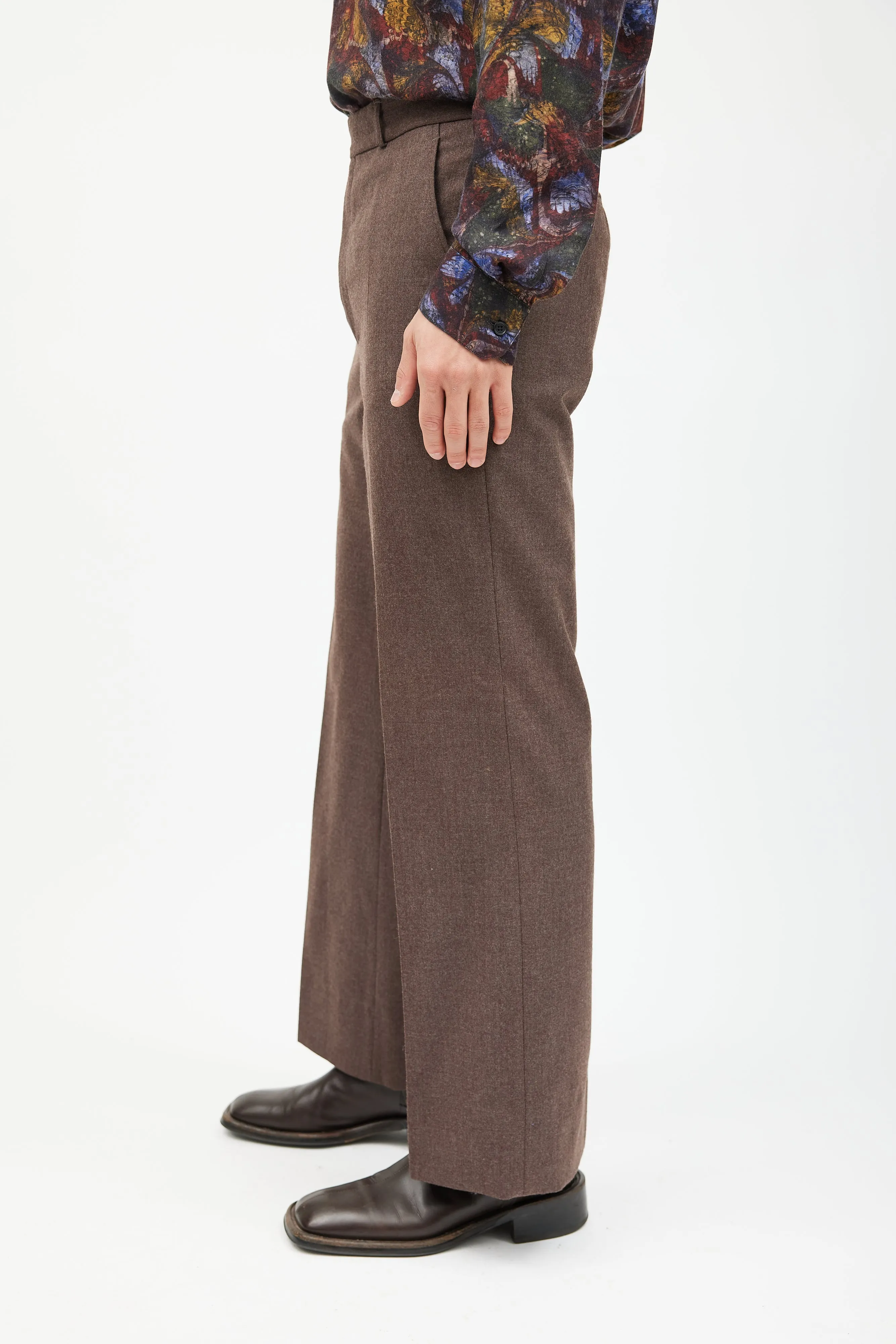 Brown Wool Wide Leg Trouser