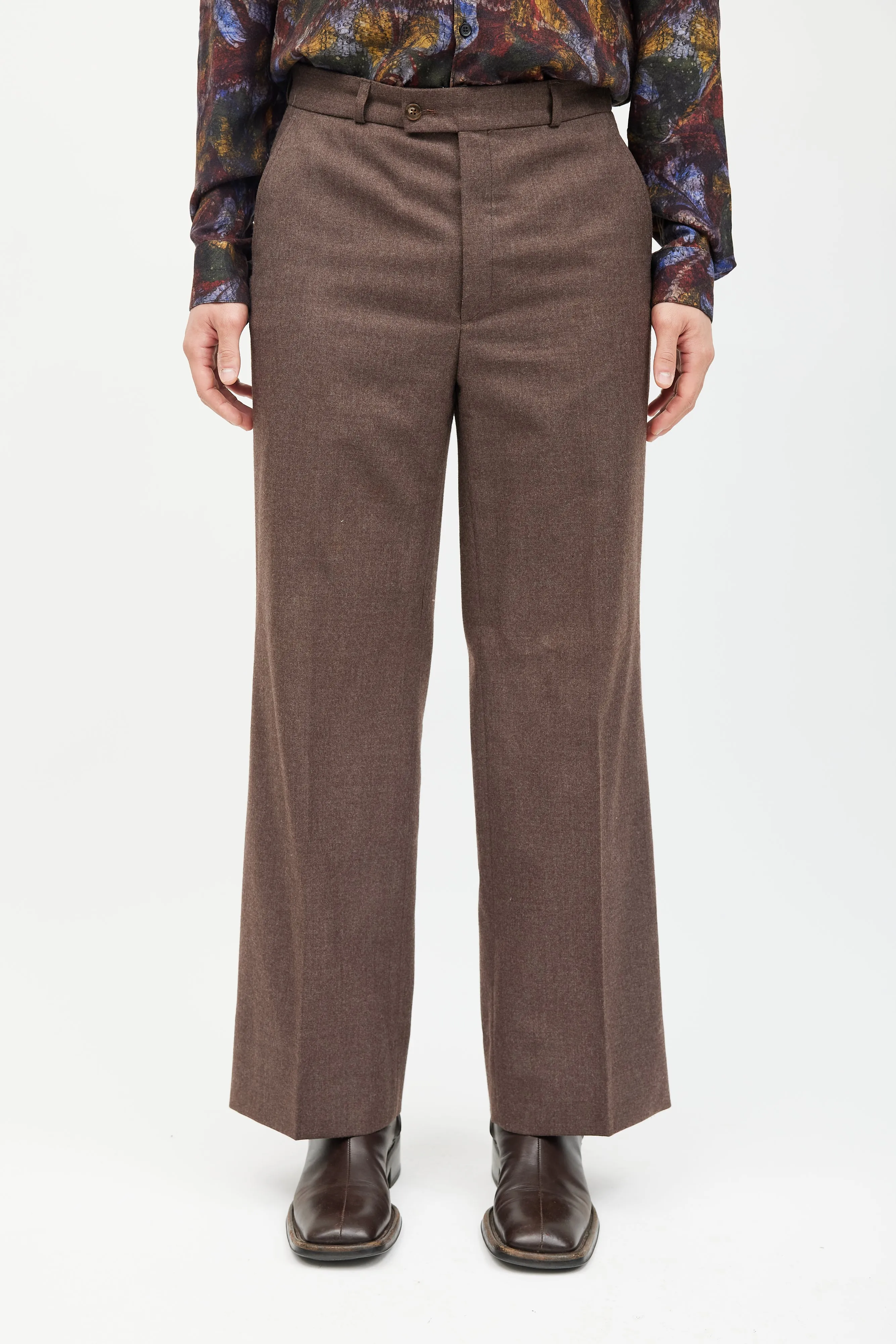 Brown Wool Wide Leg Trouser
