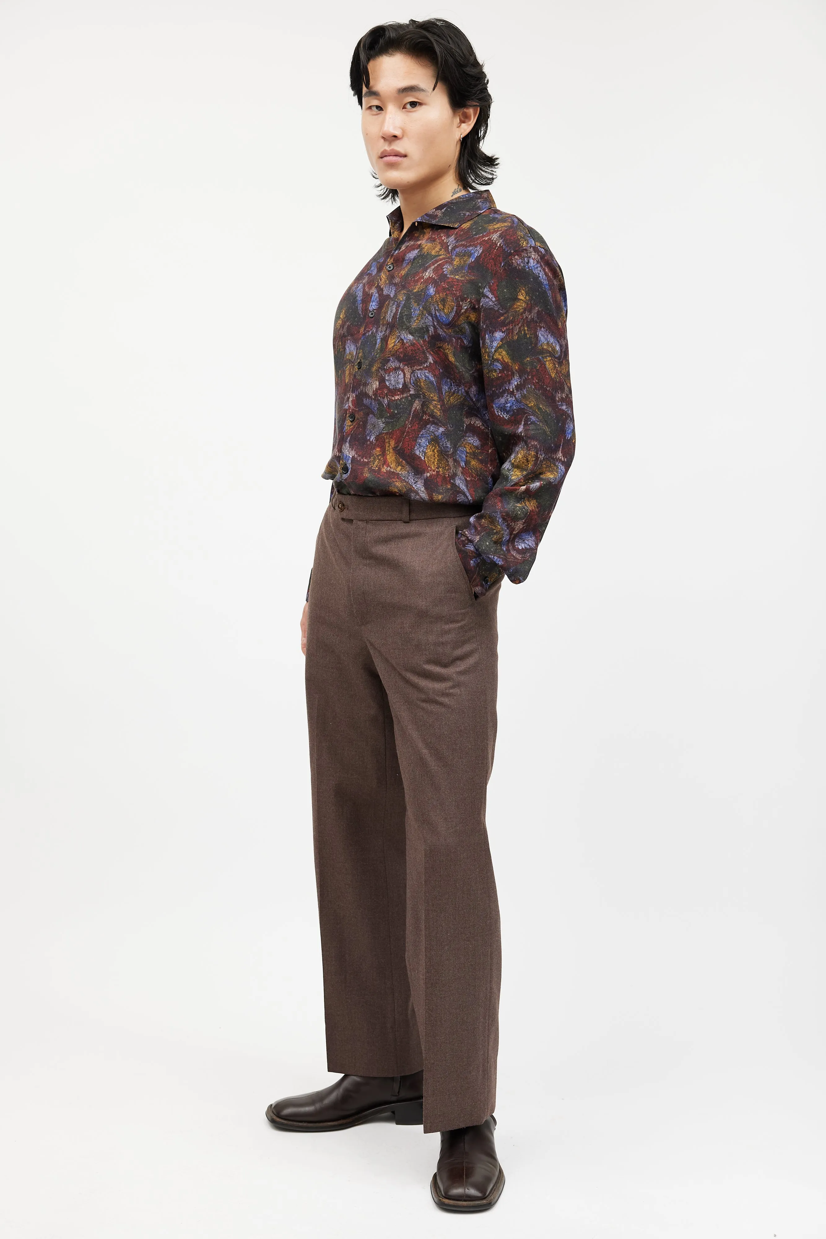 Brown Wool Wide Leg Trouser