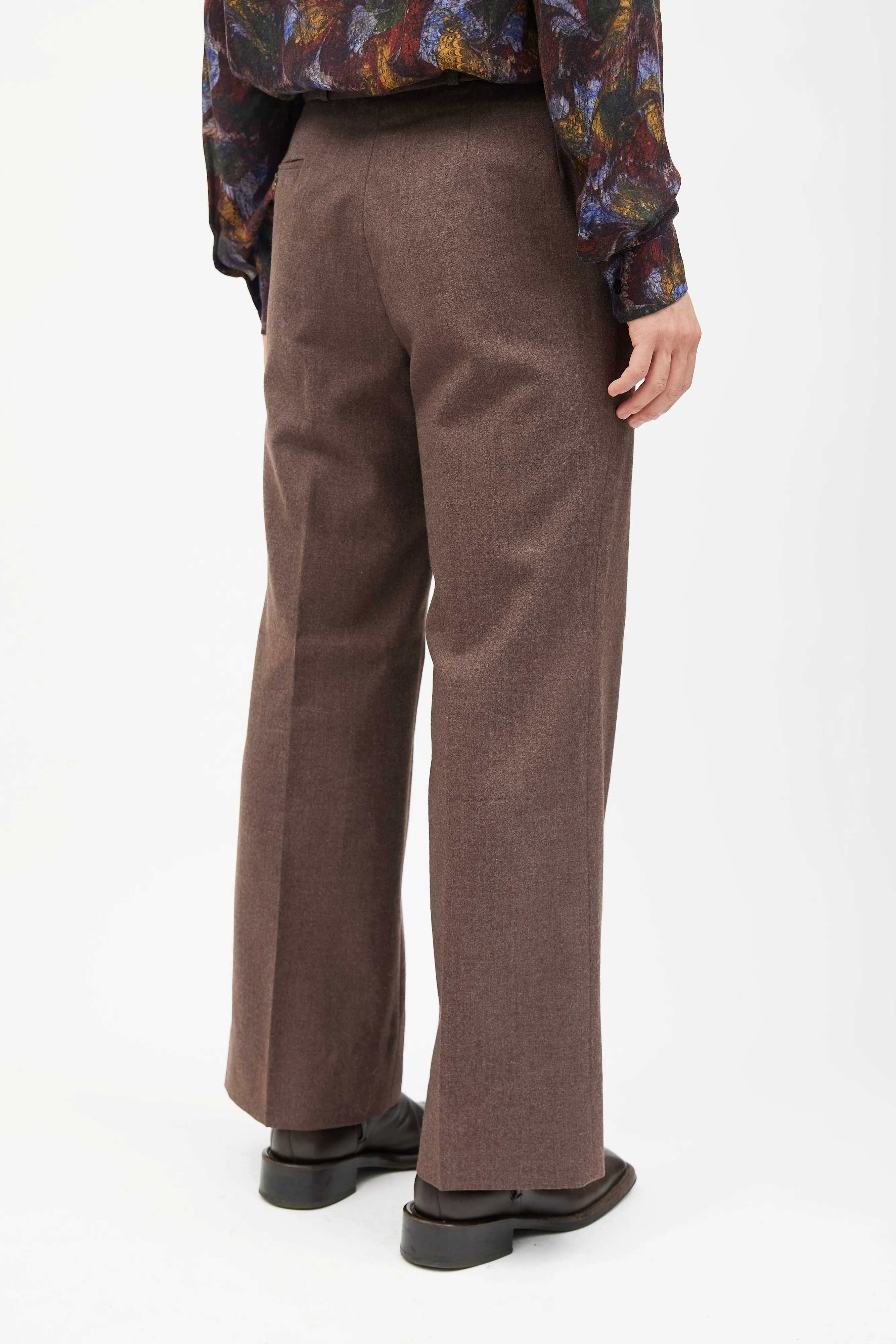 Brown Wool Wide Leg Trouser