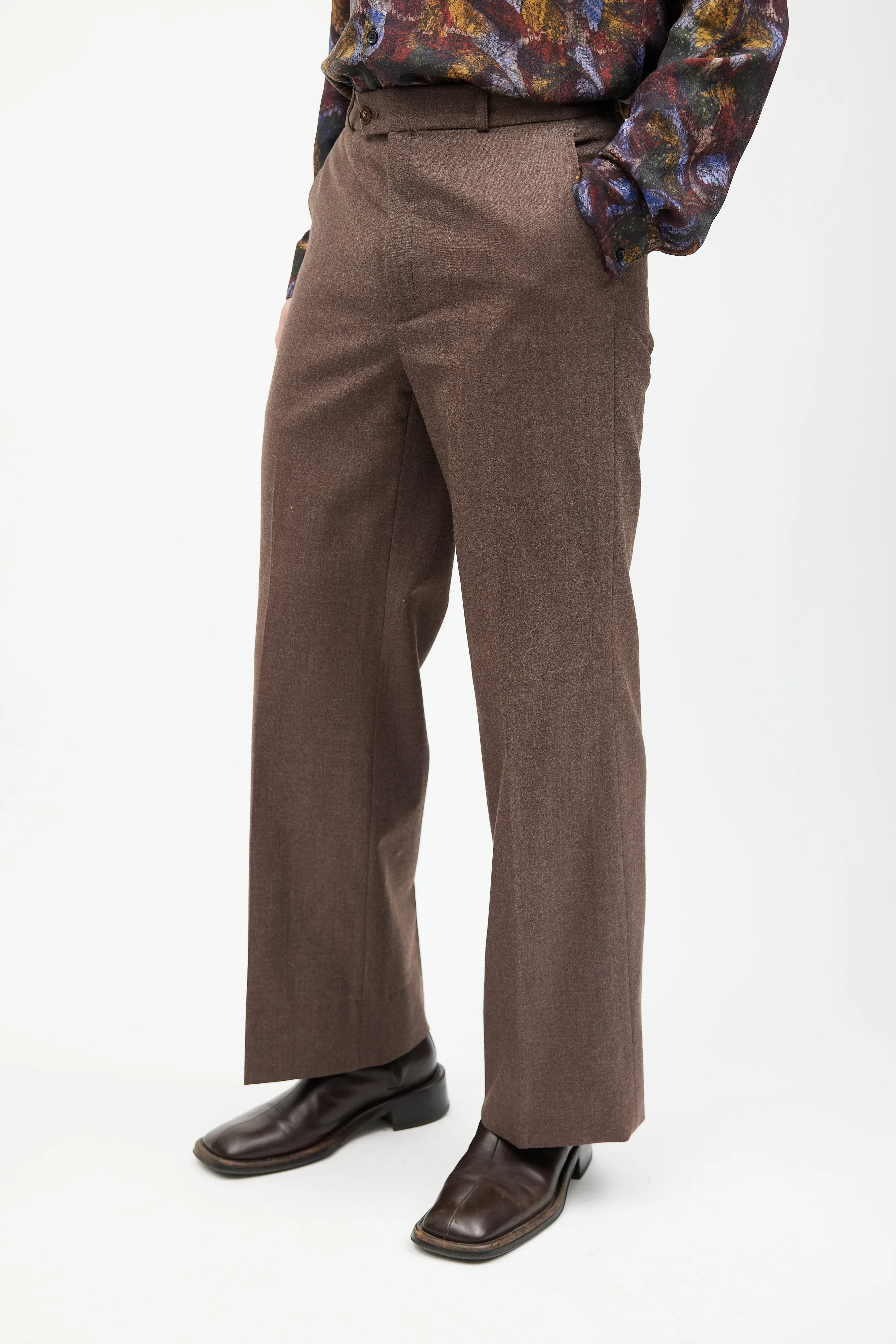 Brown Wool Wide Leg Trouser