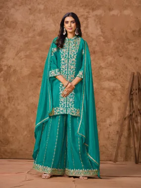 Firozi Real Chinon Embroidered Palazzo Suit