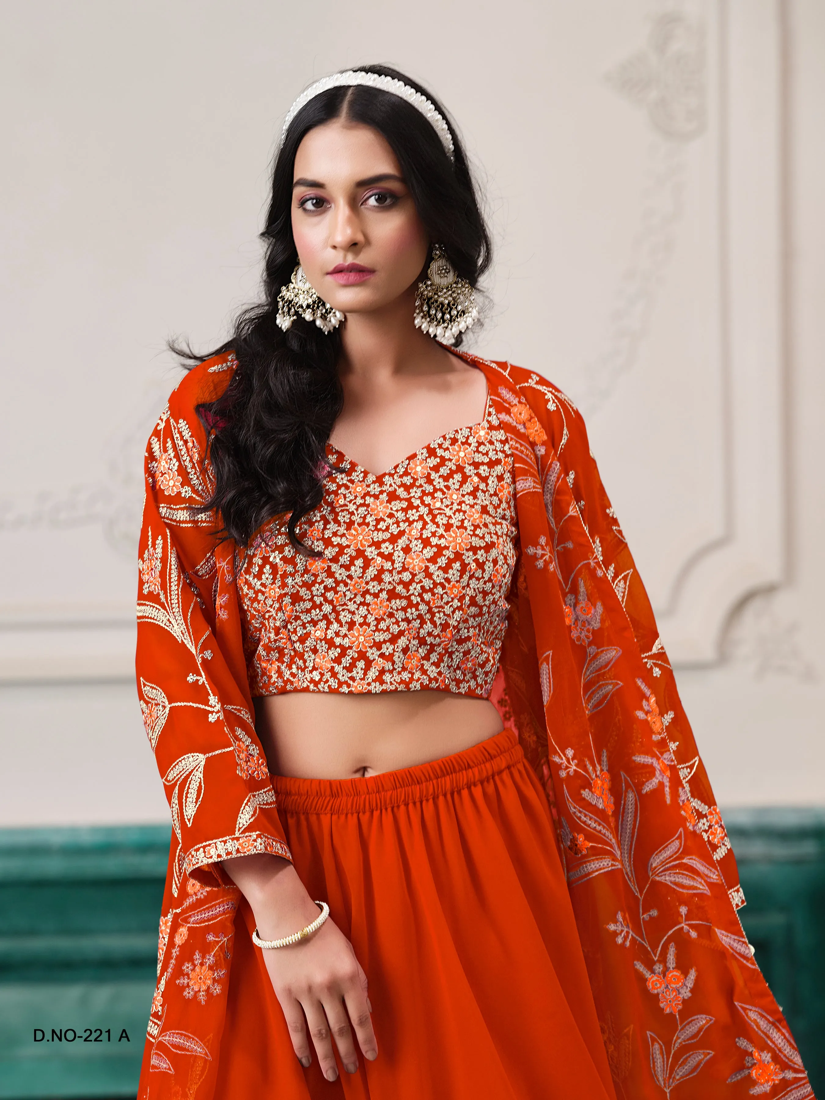 Orange Pure Faux Georgette Embroidered Palazzo Suit