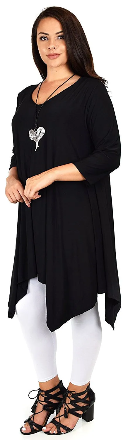 Plus Size Long 3/4 Sleeve Flared Swing Tunic Dress Blouse Top
