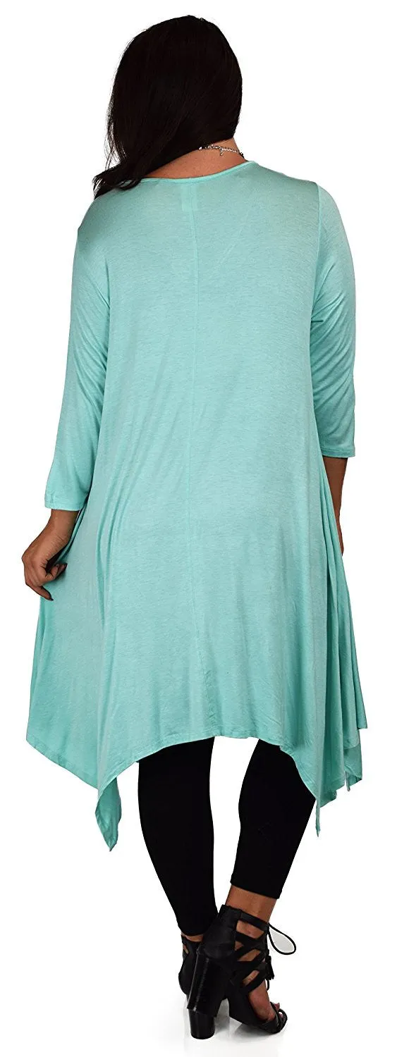 Plus Size Long 3/4 Sleeve Flared Swing Tunic Dress Blouse Top