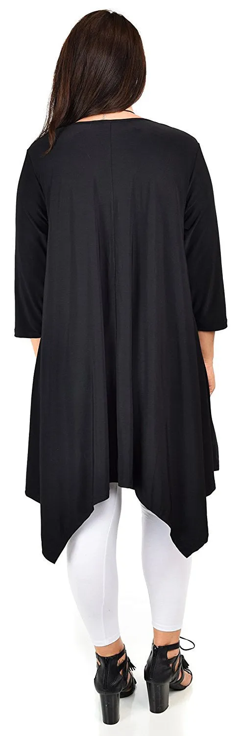 Plus Size Long 3/4 Sleeve Flared Swing Tunic Dress Blouse Top
