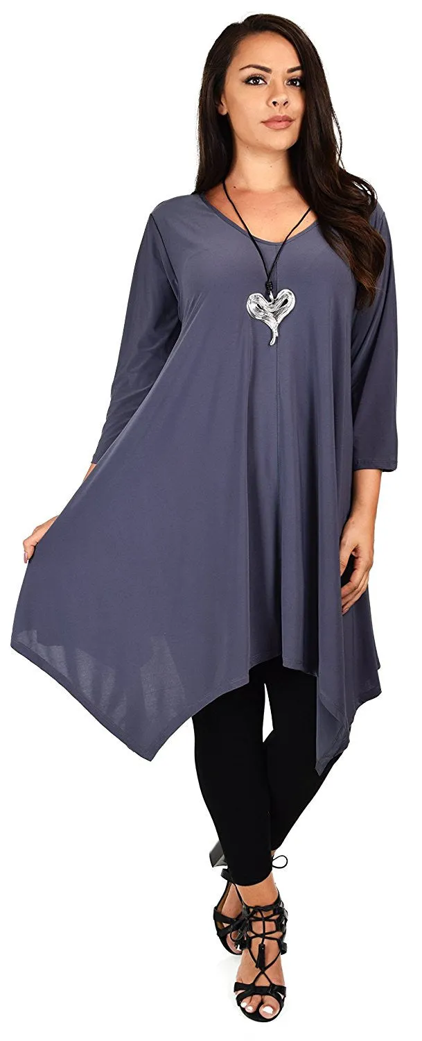 Plus Size Long 3/4 Sleeve Flared Swing Tunic Dress Blouse Top
