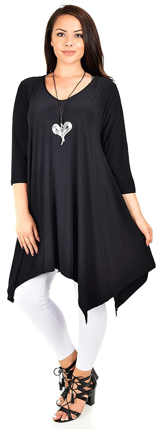 Plus Size Long 3/4 Sleeve Flared Swing Tunic Dress Blouse Top