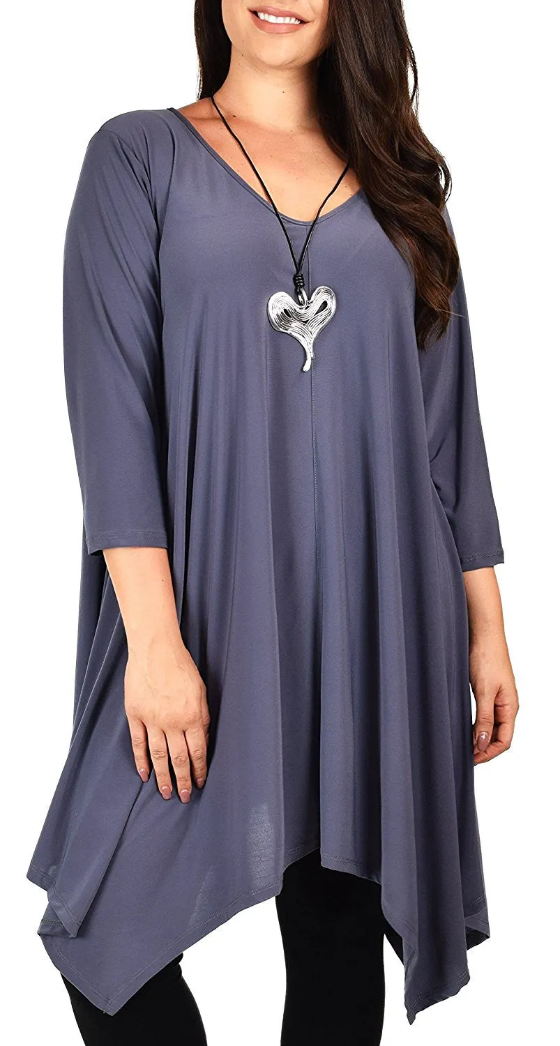 Plus Size Long 3/4 Sleeve Flared Swing Tunic Dress Blouse Top