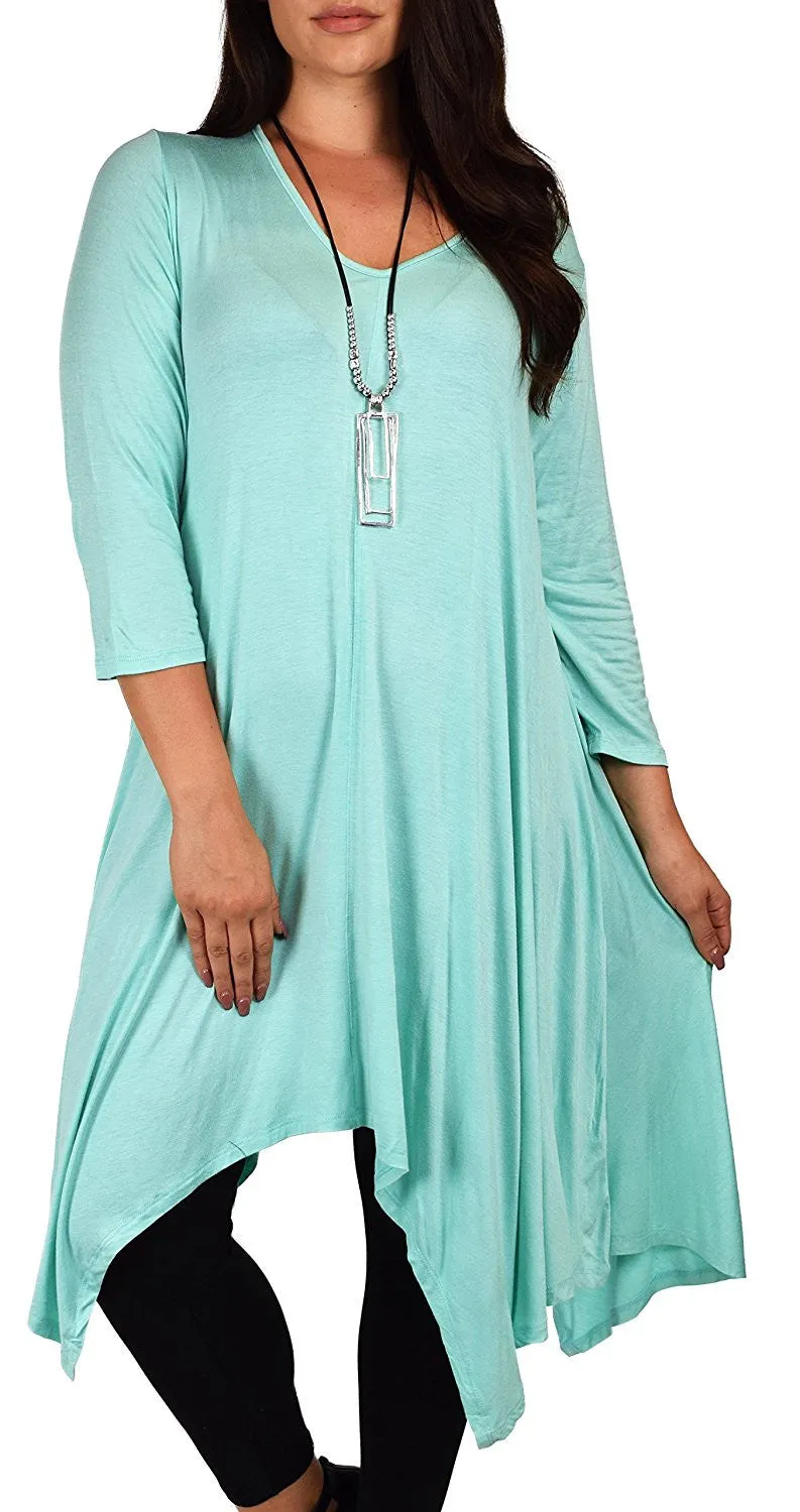 Plus Size Long 3/4 Sleeve Flared Swing Tunic Dress Blouse Top