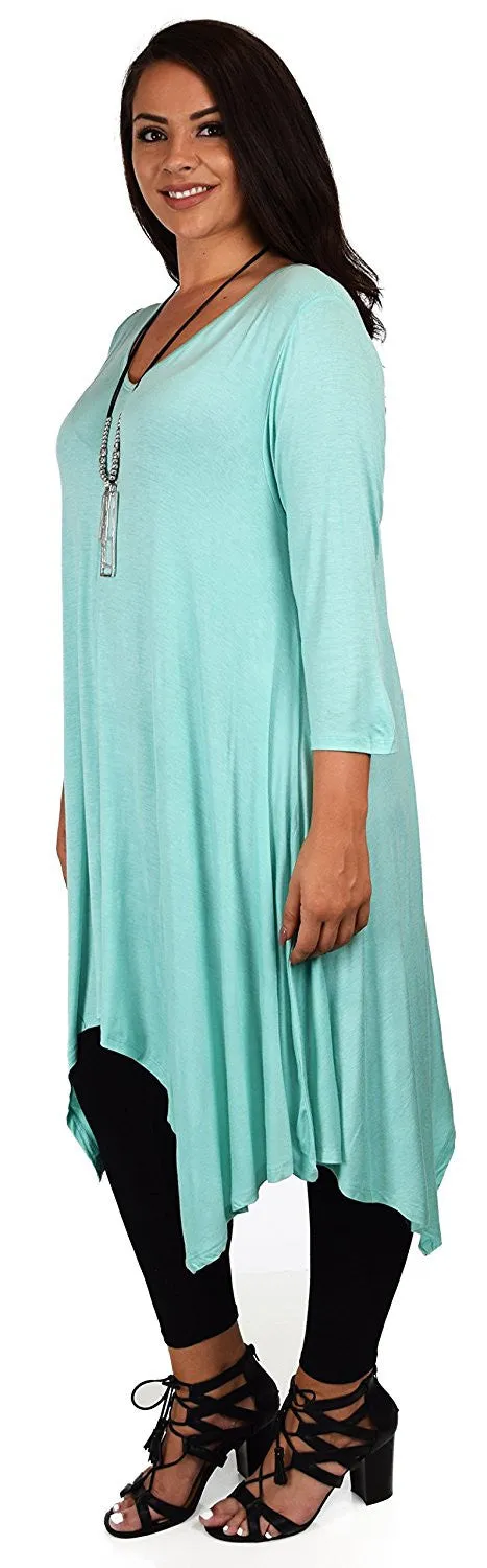 Plus Size Long 3/4 Sleeve Flared Swing Tunic Dress Blouse Top