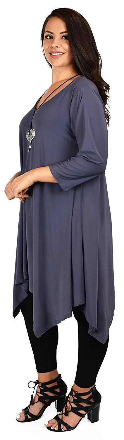 Plus Size Long 3/4 Sleeve Flared Swing Tunic Dress Blouse Top