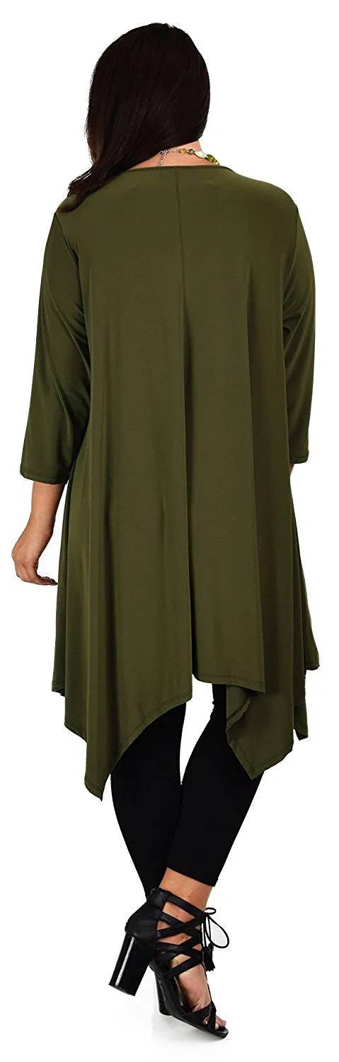 Plus Size Long 3/4 Sleeve Flared Swing Tunic Dress Blouse Top
