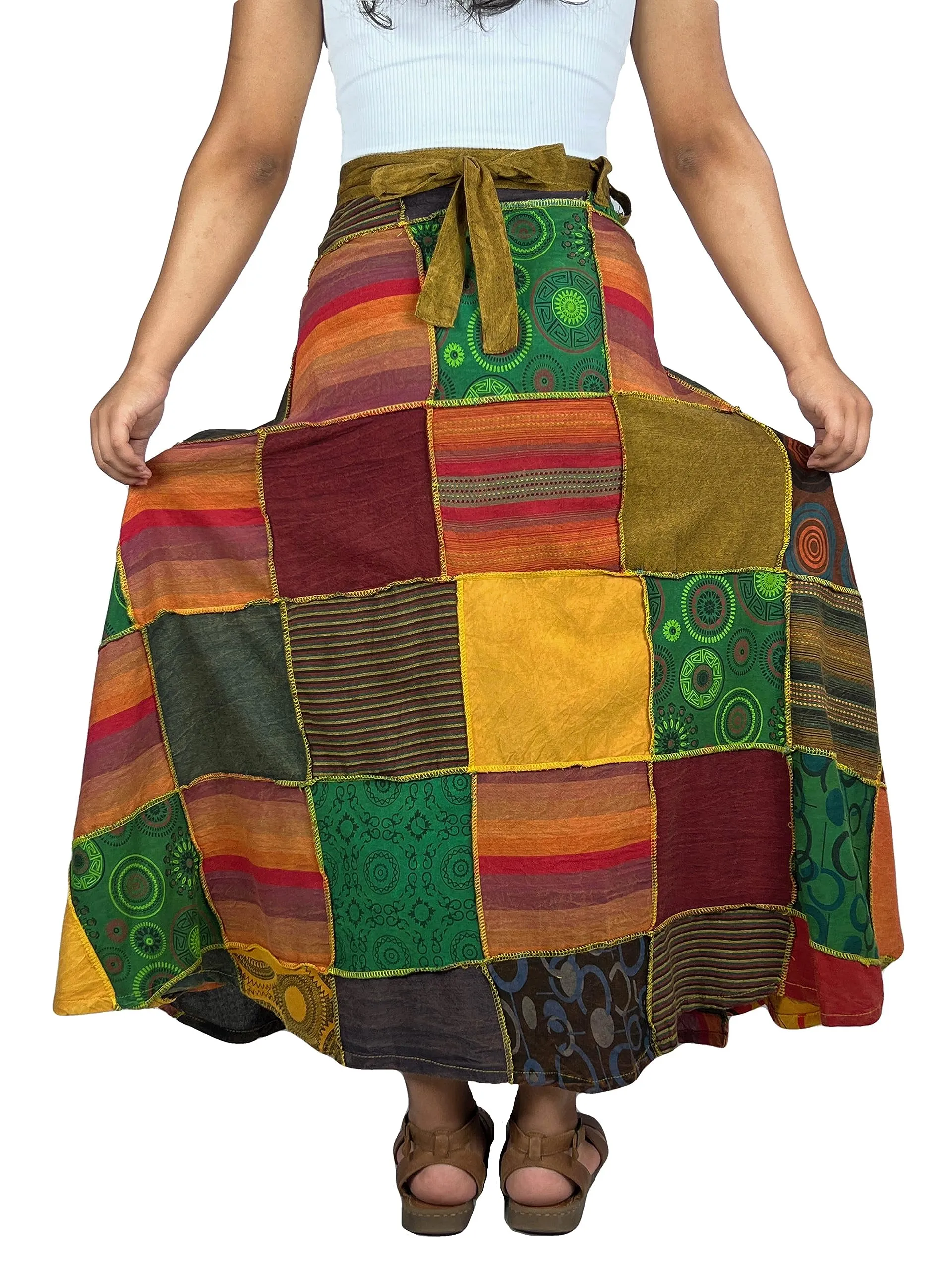 WS 411 Women's Hippie Long Wrap Patch Cotton Boho Renaissance Skirt Maxi