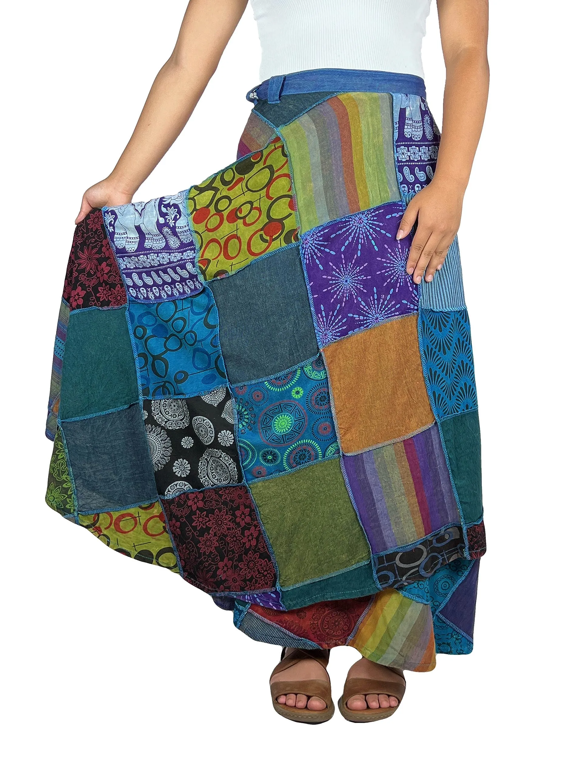 WS 411 Women's Hippie Long Wrap Patch Cotton Boho Renaissance Skirt Maxi