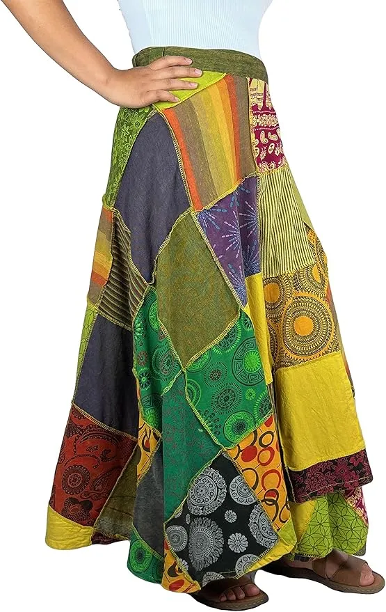 WS 411 Women's Hippie Long Wrap Patch Cotton Boho Renaissance Skirt Maxi