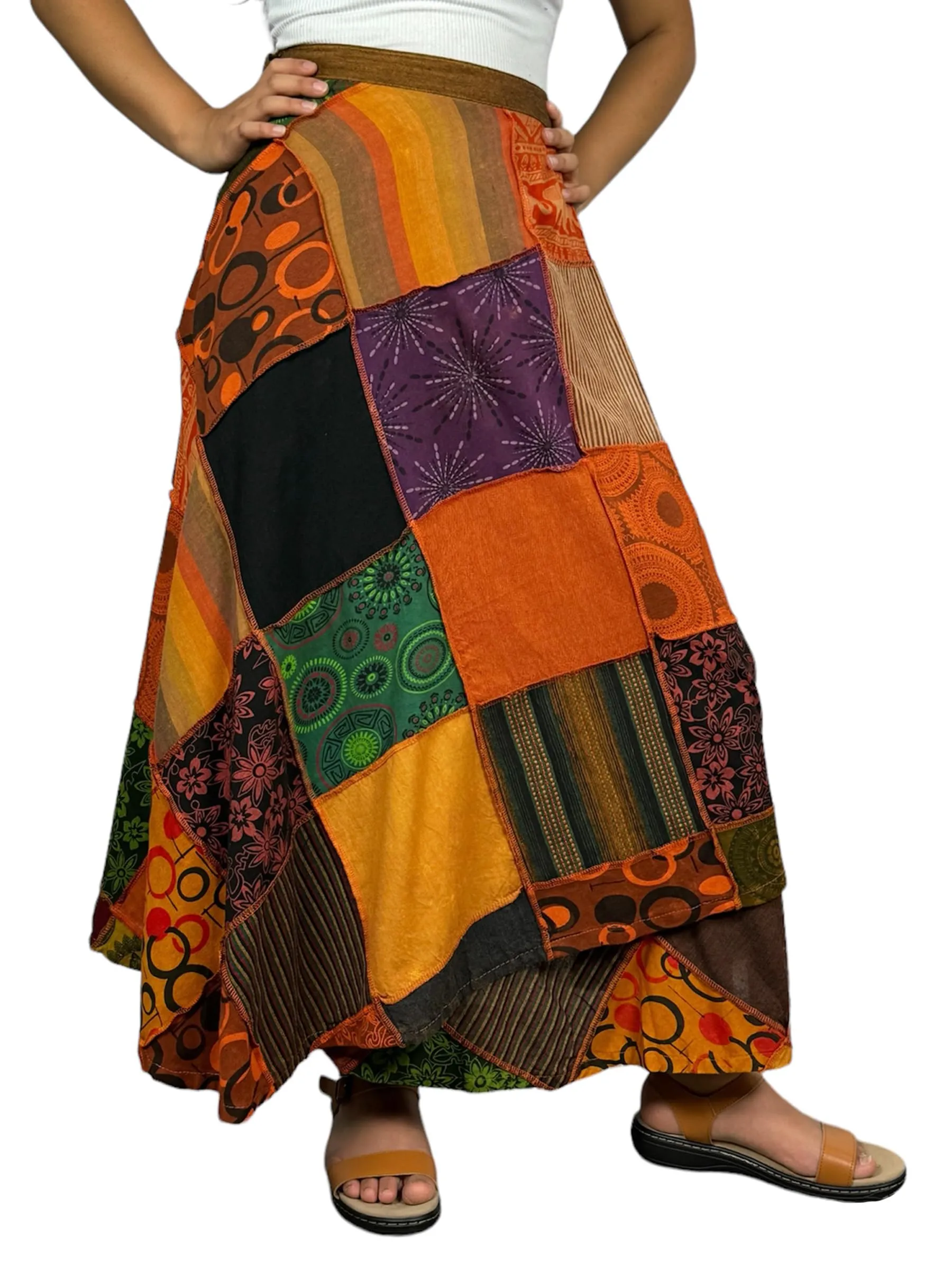 WS 411 Women's Hippie Long Wrap Patch Cotton Boho Renaissance Skirt Maxi