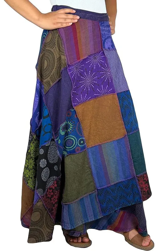WS 411 Women's Hippie Long Wrap Patch Cotton Boho Renaissance Skirt Maxi