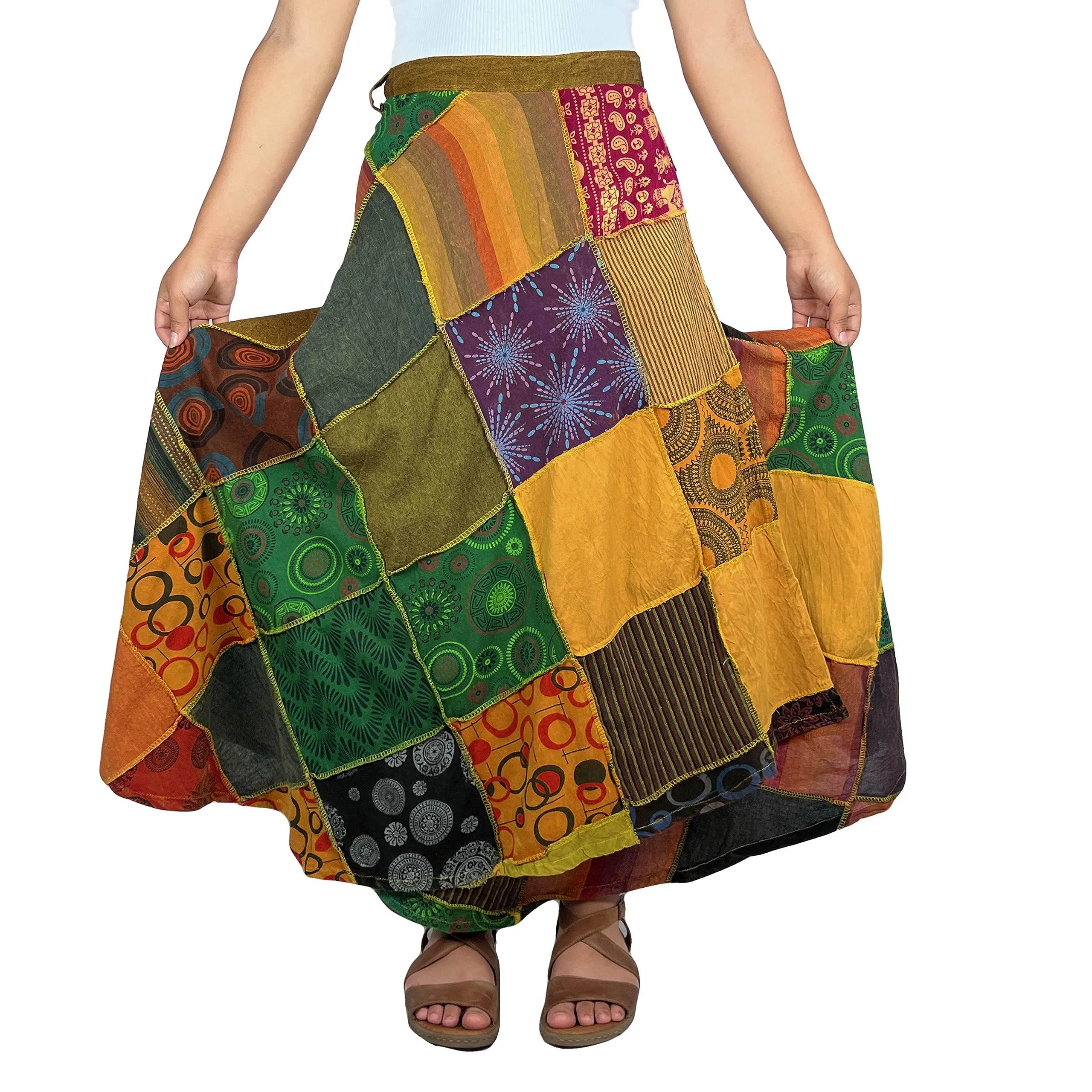 WS 411 Women's Hippie Long Wrap Patch Cotton Boho Renaissance Skirt Maxi