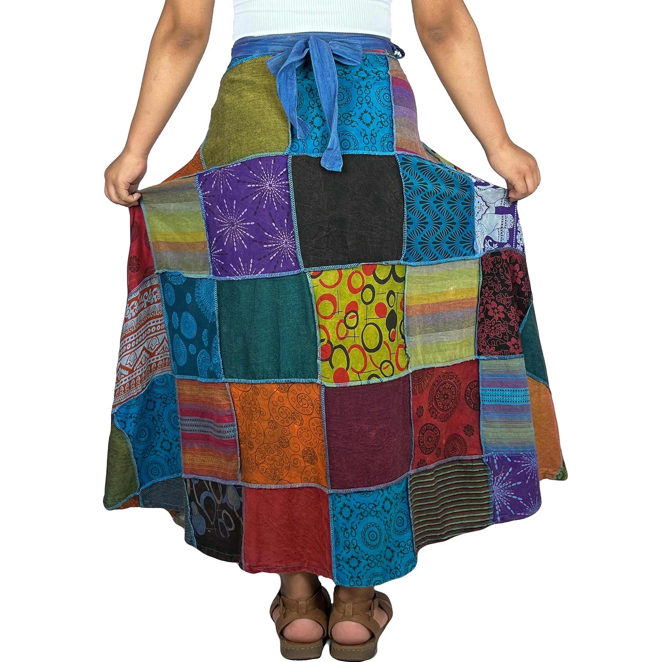 WS 411 Women's Hippie Long Wrap Patch Cotton Boho Renaissance Skirt Maxi