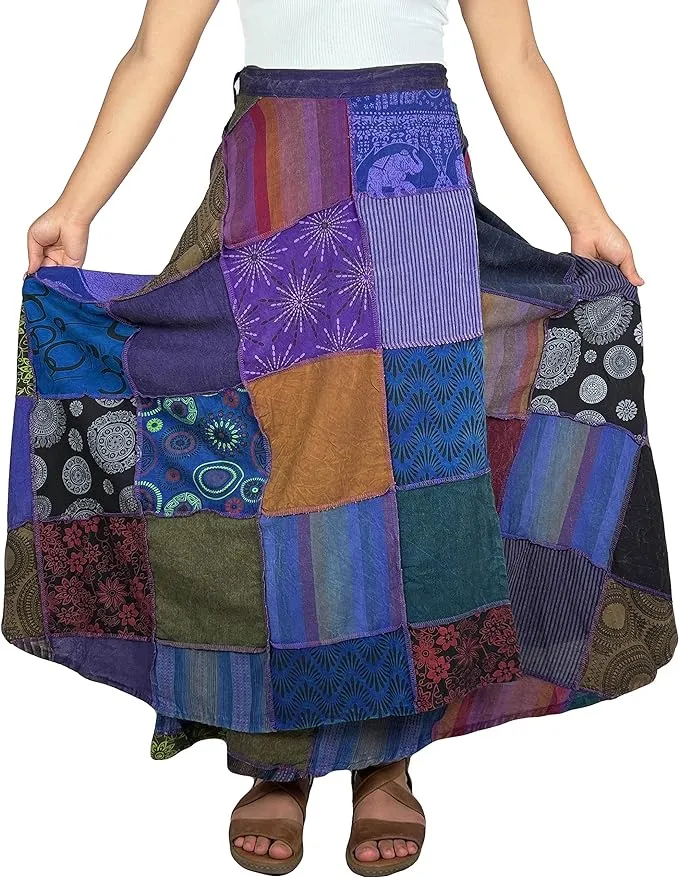 WS 411 Women's Hippie Long Wrap Patch Cotton Boho Renaissance Skirt Maxi