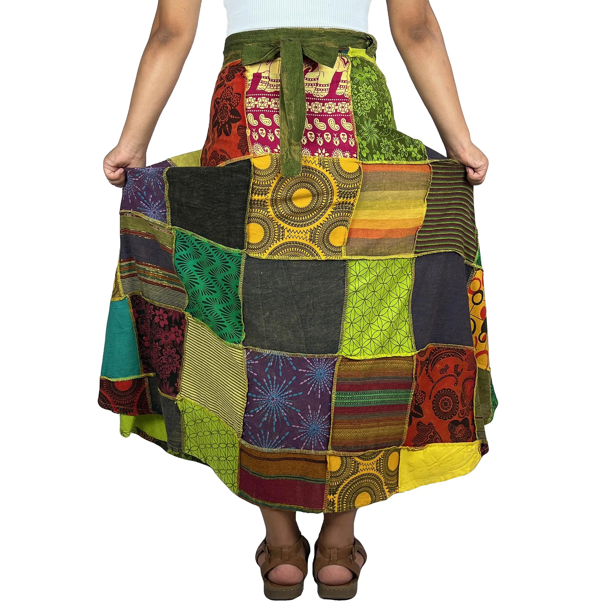 WS 411 Women's Hippie Long Wrap Patch Cotton Boho Renaissance Skirt Maxi