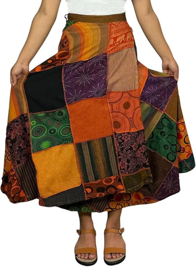 WS 411 Women's Hippie Long Wrap Patch Cotton Boho Renaissance Skirt Maxi