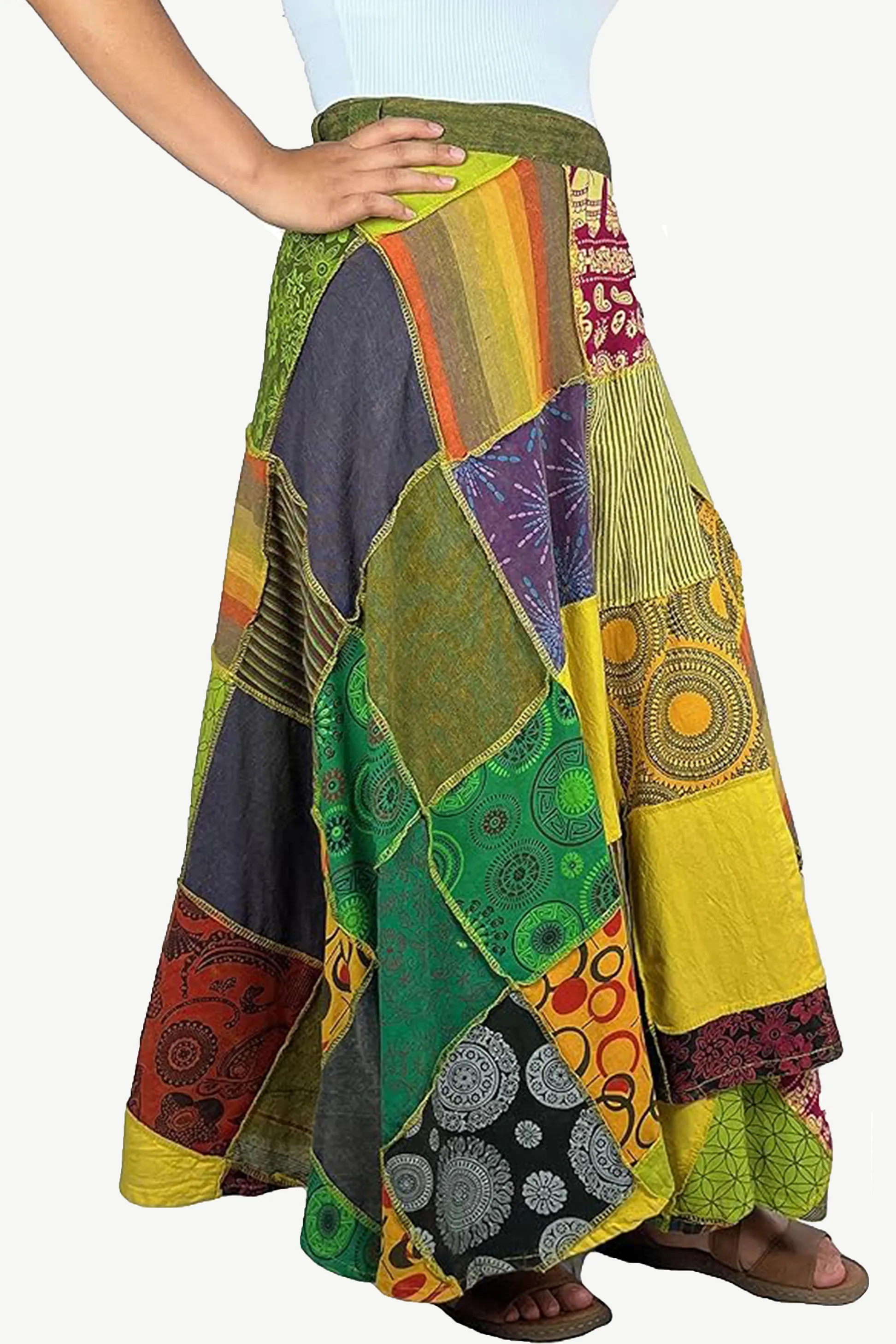 WS 411 Women's Hippie Long Wrap Patch Cotton Boho Renaissance Skirt Maxi