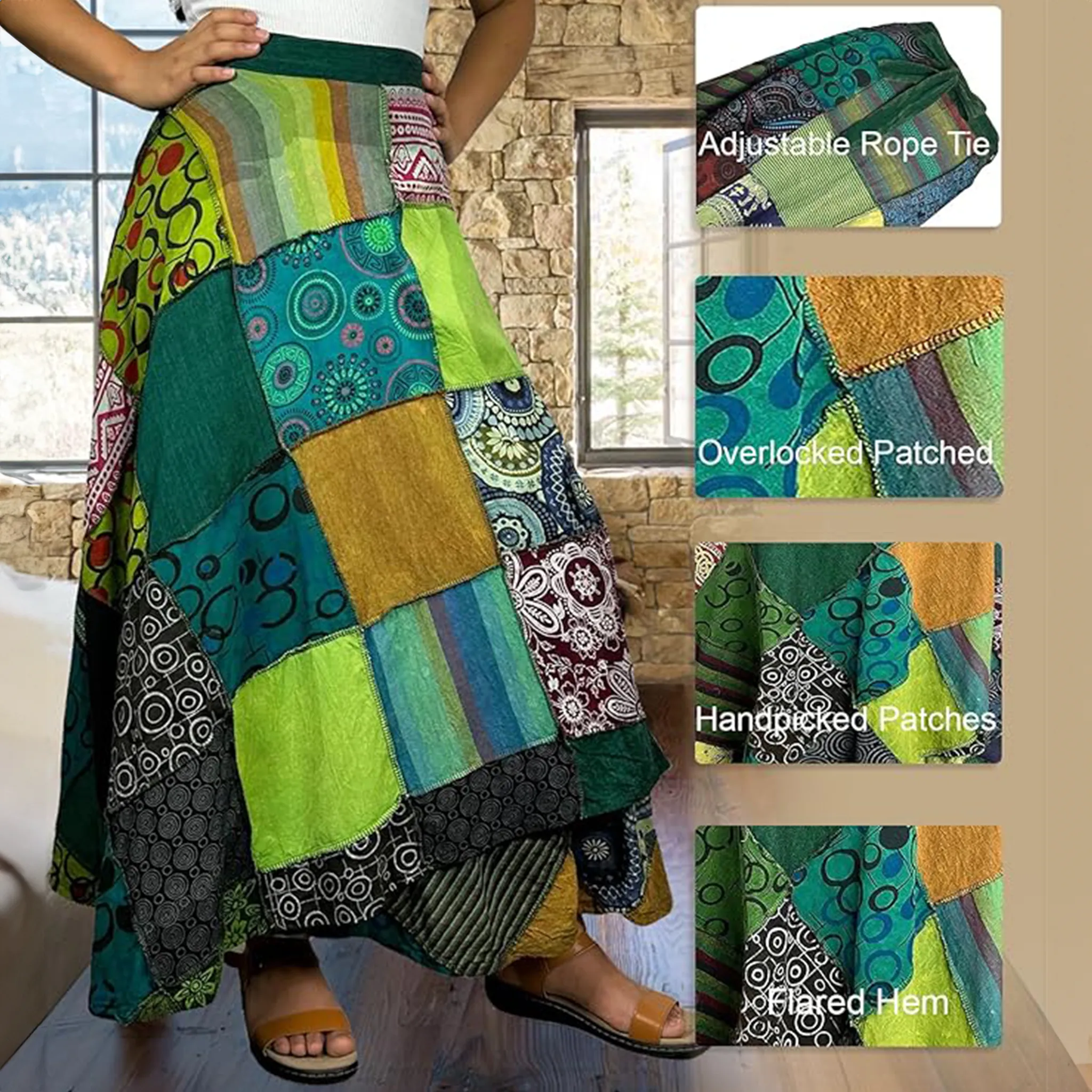 WS 411 Women's Hippie Long Wrap Patch Cotton Boho Renaissance Skirt Maxi